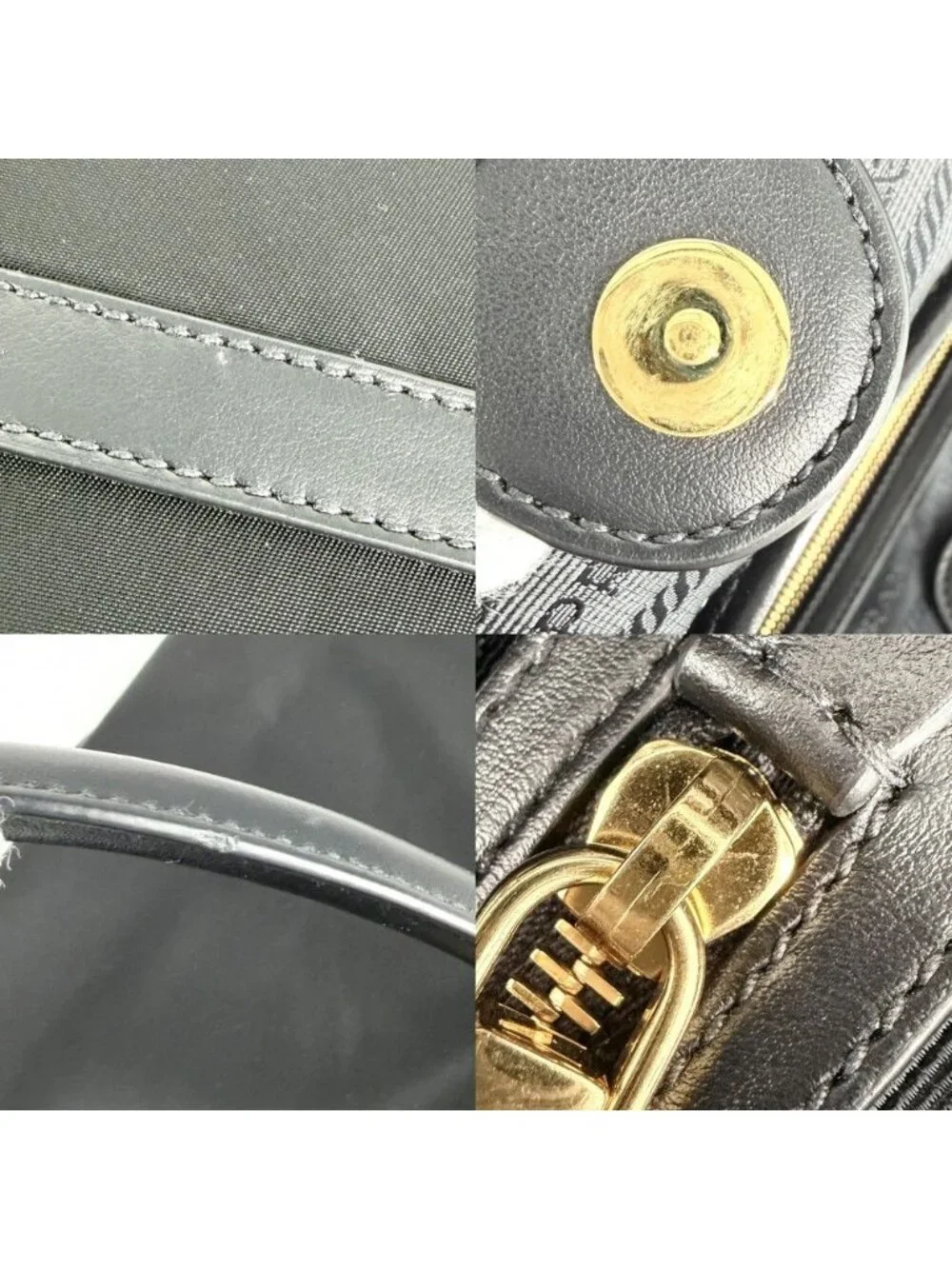 Prada Handbag Triangle Logo Tote Nylon Black Gold Vintage